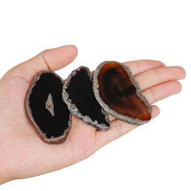dssmboom Set of 10 Natural Agate Slice Stones for Home Decoration Place Card Irregular Geode Agate Stone for Jewelry Making Black