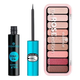 essence - Pack 2 en 1: Paleta de Sombras de Ojos The Rose Edition 10 g + Eyeliner Líquido Waterproof Liquid Ink 3 ml, Maquillaje de Ojos Rosados y Delineado Preciso de Larga Duración