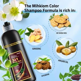 Mihkiom Hair Dye Shampoo 3 in 1 for Women & Men, Chestnut Brown Hair Color Shampoo Refresh Hair Only 20 Mins - Natural Plant - Champu Para Pintar el Pelo