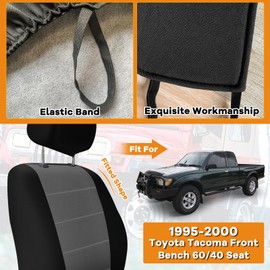 Kistrba Truck Seat Cover Compatible with 1995-2000 Toyota Tacoma, Knitted Front Bench 60/40 Seat Covers with 2 Headrests and Center Console, Black&Charcoal
