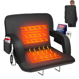 Seeuteck Heated Stadium Seats with Back Support and Wide Cushions for Bleachers, Portable Bleacher Chairs with Backrests, USB 3 Levels and 5 Pockets Foldable Stadium Chairs for Sports