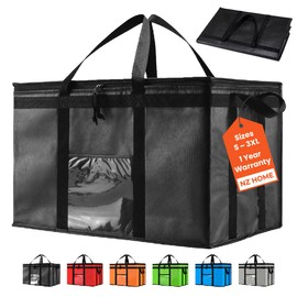 NZ Home Insulated Cooler Bag and Food Warmer (3XL, 2 pack) for Food Delivery & Grocery Shopping with Zippered Top, Black