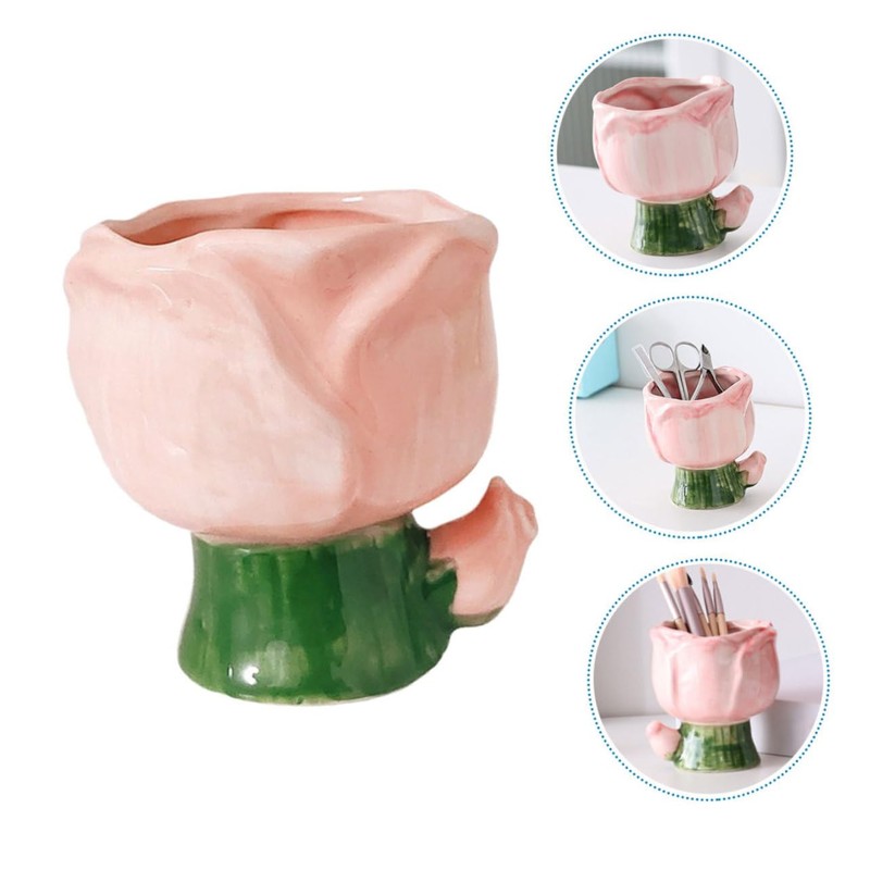 Ipetboom Ceramic Makeup Brush Holder Cute Flower Design Storage Pot
