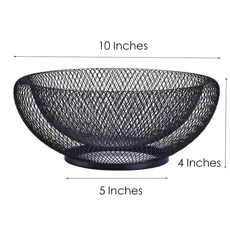 GWEOBZ Black Fruit Bowl Candy Dish Metal Mesh Round Wire