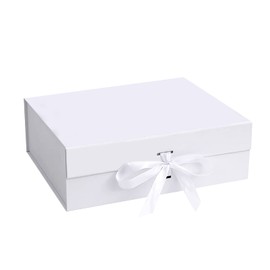 Gift Box with Lid,10.2x7.4x3.1 Inches Gift Boxes with Ribbon and Magnetic Closure for Wrapping Gifts (White)
