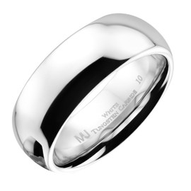MJ Metals Jewelry Classic Mirror Polished White Tungsten Carbide 8mm COMFORT FIT Wedding Band Ring Size 13