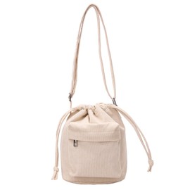 Narebualo Cietupoop Women's Shoulder Crossbody Bucket Bag, Corduroy Folding, Drawstring, Solid, Casual, Portable, Popular, Stylish, Simple, Cute, Campus Style, For Work or School or Travel, white