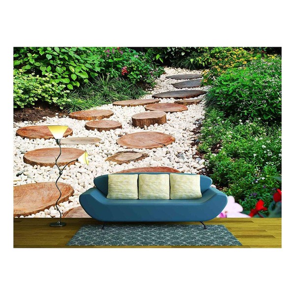 wall26 - Stone Walkway Winding in Garden - Removable Wall Mural | Self-Adhesive Large Wallpaper - 66x96 inches