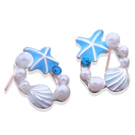 Starfish Seashell Earrings for Women Starfish Earrings Studs Pearl Earrings for Women Girls Ocean Nautical Beach Earrings Shell Pearl Earrings for Women Blue Seashell Starfish Earrings