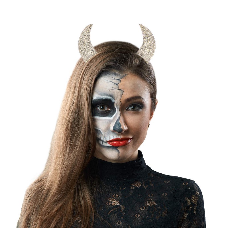 Lux Accessories Gold Tone Faux Rhinestone Devil Horn Costume Cat