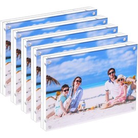 JUOIFIP 5 Pack Acrylic Picture Frame 5x7 Clear Double Sided Magnetic Picture Frameless Desktop Display Photo Frame with Stand Best Gift for Family, Baby, Friend