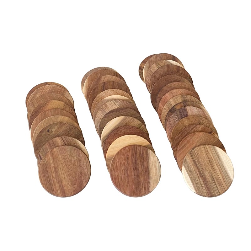 36 Pack Acacia Wood Drink Coasters, 3.68 Inch Round Wooden