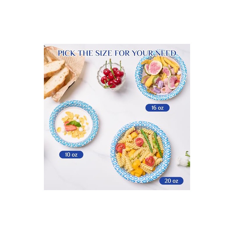 MUCHII 10 Oz Paper Bowls 150 Count Small Bowls, Blue