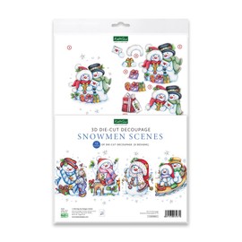 Katy Sue Snowmen Scenes Die Cut Decoupage Pack. 12 Pre-Cut Decoupage Paper Sheets for Christmas Card Making Supplies Featuring Images of Snowmen, Card Toppers, & Sentiments
