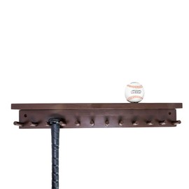 MWCSPORTS Baseball/Softball Bat Wall Mount Display Rack Wood Brown 11 Bats 6 Balls Holder