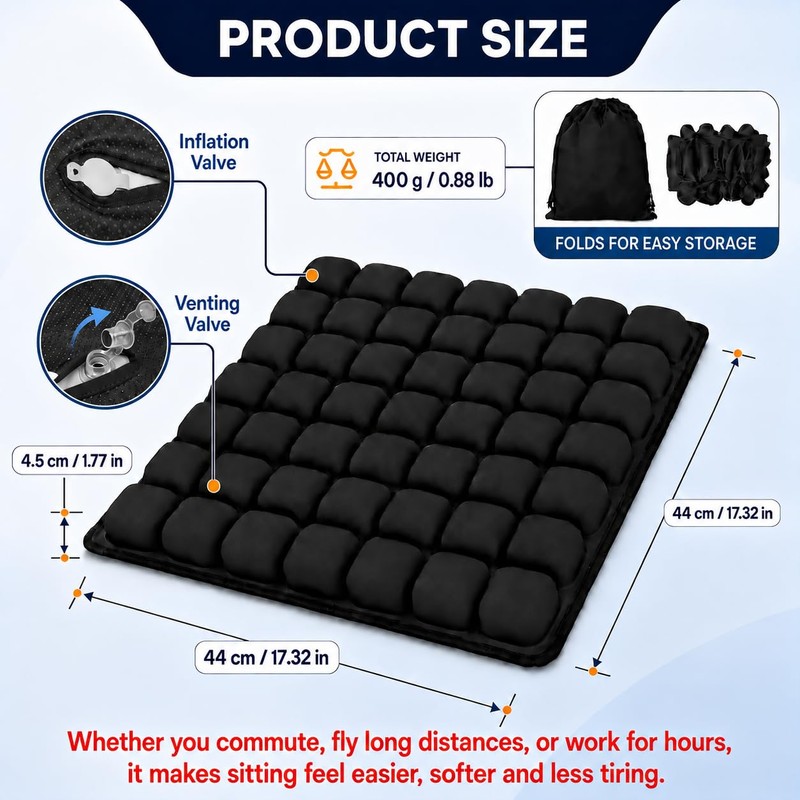 Portable Inflatable Seat Cushion for Wheelchair Car Office Pressure Relief