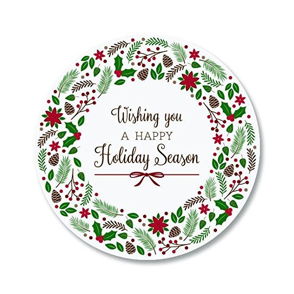 Christmas Wreath Envelope Seals - Set of 72 Self-Adhesive, Flat-Sheet,