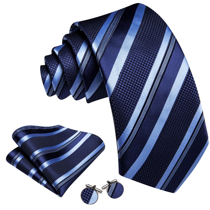 Barry.Wang Men's Silk Business Ties with Handkerchief Cufflink Stripes Plaid