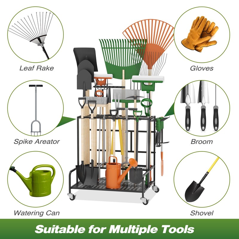 Garden Tool Organizer Rack with Wheels Up to 39 Tools,