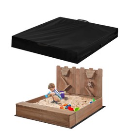 Kids Sandbox Cover for Outdoor Large Wooden Sand Box, Heavy-Duty 600D Oxford Cloth, Waterproof, Dustproof, UV Resistant, 55"x 46" x 8", Outside Kid Sandbox Protection Covers (Black)
