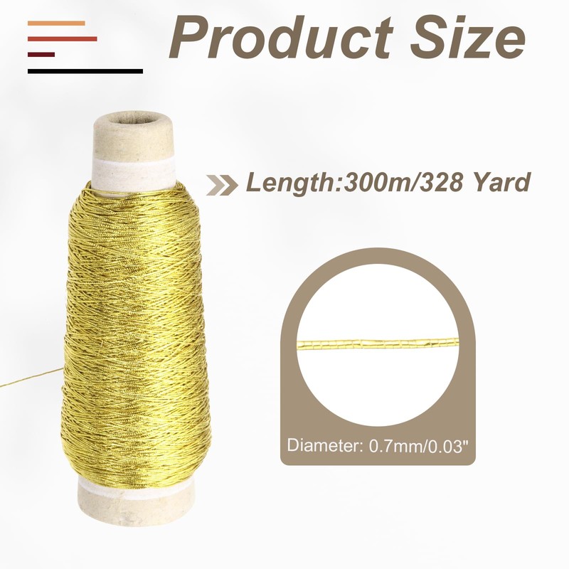 sourcing map Metallic Cord,0.7mm/300m Light Gold Elastic Strings Metallic Stretch