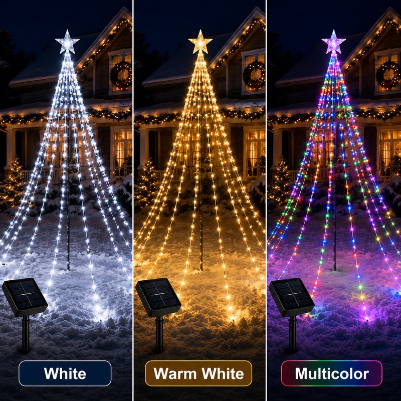 Solar Christmas Tree Waterfall Lights for Outdoor Decor – 9-Strand