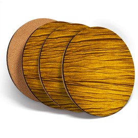 Destination Vinyl ltd Great Coasters (Set of 4) Round - Golden Crumpled Paper Pattern Light Drink Glossy Coasters/Tabletop Protection for Any Table Type #45172