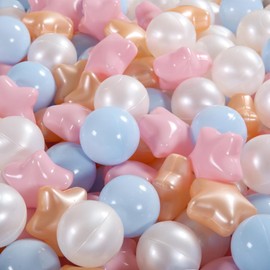 Heopeis Ball Pit Balls Pack of 100 - Star and Round Set BPA Free Phthalate Free Non-Toxic Crush Proof Play Balls Soft Plastic Balls for Toddlers Baby Kids Birthday Pool Tent Party