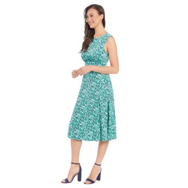 London Times Women's Sleeveless Inset Waist Midi Fit and Flare Dress, Spectra Green/Soft White