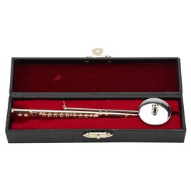 Miniature Flute Replica with Stand and Case Gold Plated Instrument Model Musical Ornaments