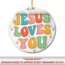 Christmas Tree Ornaments - Christian Gifts for Women, Double-Sided Printed Ceramic Ornament, for Women, Religious Christmas Ornaments for Mom, Dad, Family (Jesus Loves You)