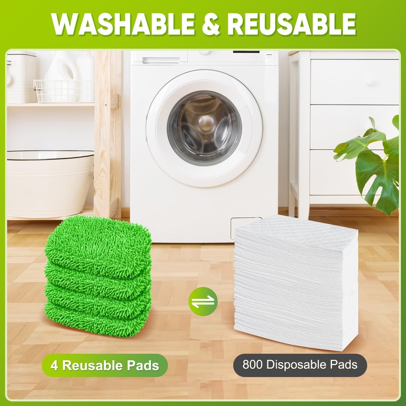 Reusable Mop Pads Fit Swiffer Sweeper, 4-Pack Microfiber Mop Replacement