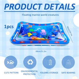 Water Mat Baby BPA Free, 69 x 50 cm Water Play Mat Baby, Baby Water Mat, Water Mat Baby Toy, for Baby from 3 6 9 Months (Square Dolphin)