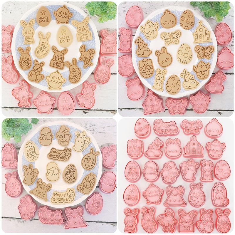 Joinor 26pcs Easter Cookie Cutters Stamps Biscuit Baking Tools Embossing