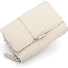 HNOOM Women's Small Purse, PU Leather Purse with Zip, Coin Compartment, Mini Wallet, Credit Card Holder with 9 Card Slots, Gifts for Women, Beige1, Compact