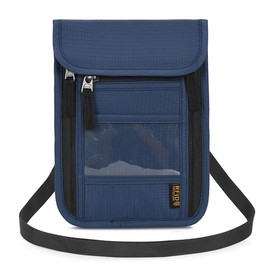 ROOSALANCE Passport Holder for Travel, Neck Pouch Travel Wallet With RFID Blocking, Waterproof Lightweight Passport Wallet for Women and Men (Dark Blue)