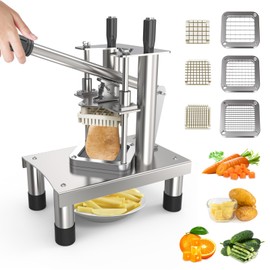 Commercial French Fry Cutter,Stainless Steel French Fries Machine,Heavy Vertical Cutter Vegetable Chopper,with 3 Replacement (1/2 Inch, 3/8 Inch and 1/4 Inch Blades),for Restaurants and Home Kitchen