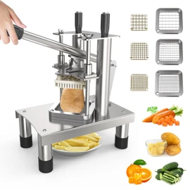 Commercial French Fry Cutter,Stainless Steel French Fries Machine,Heavy Vertical Cutter Vegetable Chopper,with 3 Replacement (1/2 Inch, 3/8 Inch and 1/4 Inch Blades),for Restaurants and Home Kitchen