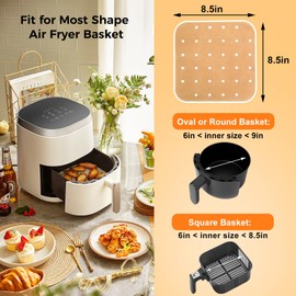 Air Fryer Parchment Paper Liners Disposable, 50pcs 8.5In Unbleached Parchment Paper Sheets Square, Perforated Food Steamer Liner for Air Fryers Oven Baking Cooking from Vailnd