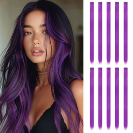ARWIG Clip-In Hair Extensions, 22 Inch Real Hair Extensions, Long Straight Hair Extensions, Clip-in Hair Accessories for Girls (Purple), Pack of 10