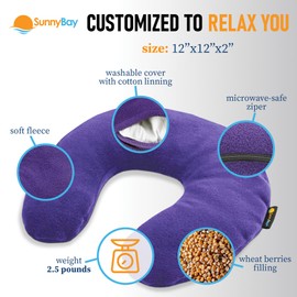 SunnyBay Microwave Heating Pad, Microwavable Heated Neck Pillow for Moist Hot Therapy, Heated Neck and Shoulder Wrap with Wheat Filling and Washable Cover, Purple, 2.5 lbs,12"x2"x2"