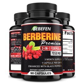 Berberine Extract Capsules - 7050mg Formula Pills with Black Pepper Extract - Berberine Supplement for 3 Month Supply (90 Capsules)