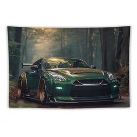 FeoYoed Tapestry Wall Hanging Aesthetic Decoration For Bedroom Living Room Wall Art Tapestries Green Jdm Car R35 Forest Static Sunlight 40"x60"