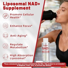 Suplemento liposomal NAD+, suplemento líquido NAD+ con alta absorción para antienvejecimiento, salud celular, mejora la concentración, apoyo de energí