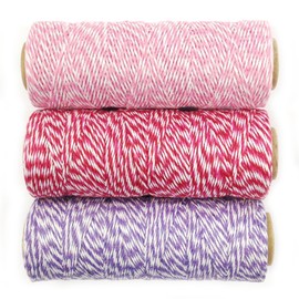 Allydrew Cotton Baker's Twine 4ply 330 Yards (Set of 3 Spools x 110 Yards) for Gift Wrapping, Party Decor, and Arts and Crafts (Pink, Red & Hot Pink, Lavender) (66421, 66423, 66416)