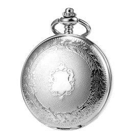 TREEWETO Unisex Taschenuhr mit Kette Analog Handaufzug Retro Doppelabdeckungen Skelett Silber Gold Uhrwerk