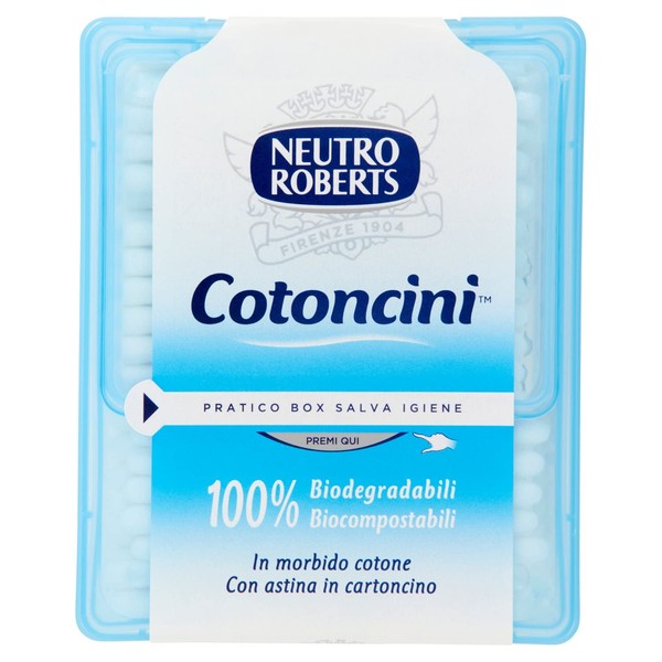 Neutro Roberts cotoncini-soft 100% Cotton Biodegradable with Integrated Card - Chamomile - Also Suitable for Babies - Pack of 100