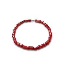 Coral necklace, natural coral, cube, red, 10mm