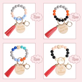 Faccito 12 Pcs Inspirational Keychain Bracelet with Tassel Beaded Motivational Quote Wristlet Keyring for Nurse Grad Gift(Bright Color)