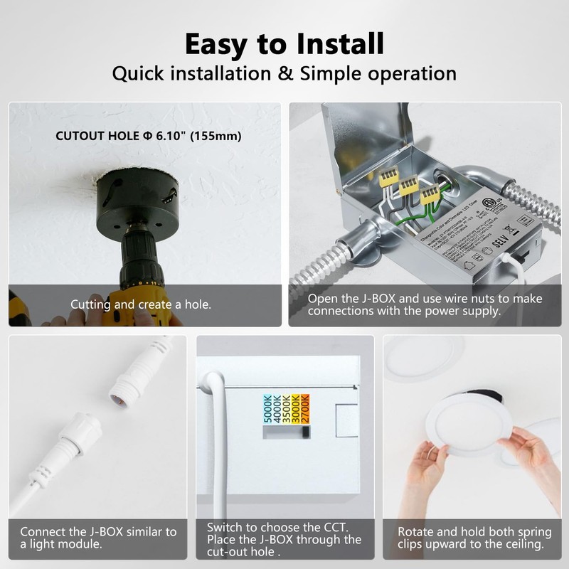 LVWIT 6 Pack 6 Inch LED Recessed Light with Night
